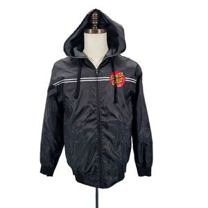 Santa Cruz Skateboards Dot Windbreaker Jacket Mens Small Black Hooded‎ Full Zip